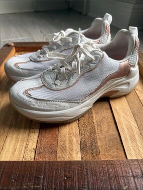 Skechers White Sneakers with Rose Gold Accents